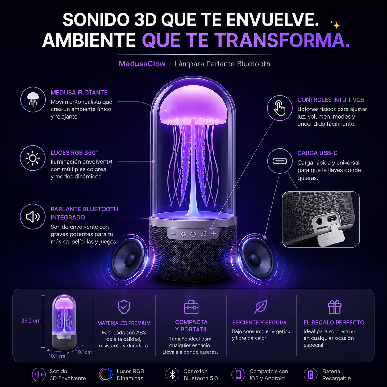MedusaGlow™ | Parlante Lámpara RGB
