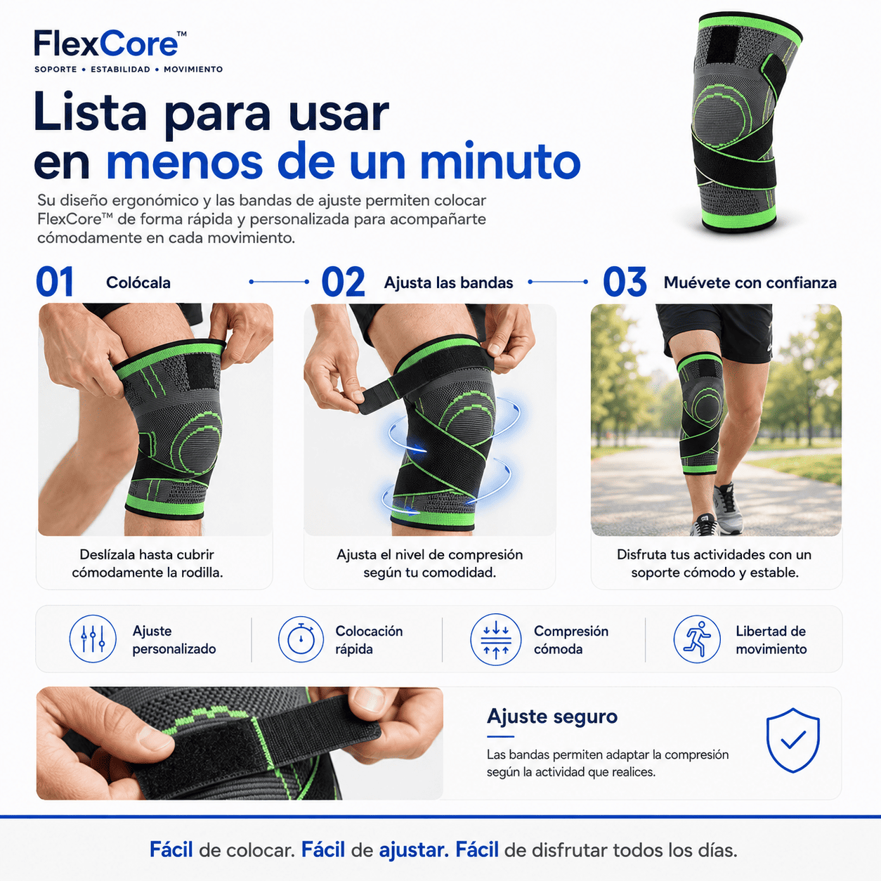 Rodillera Ortopédica FlexCore™ con Doble Ajuste