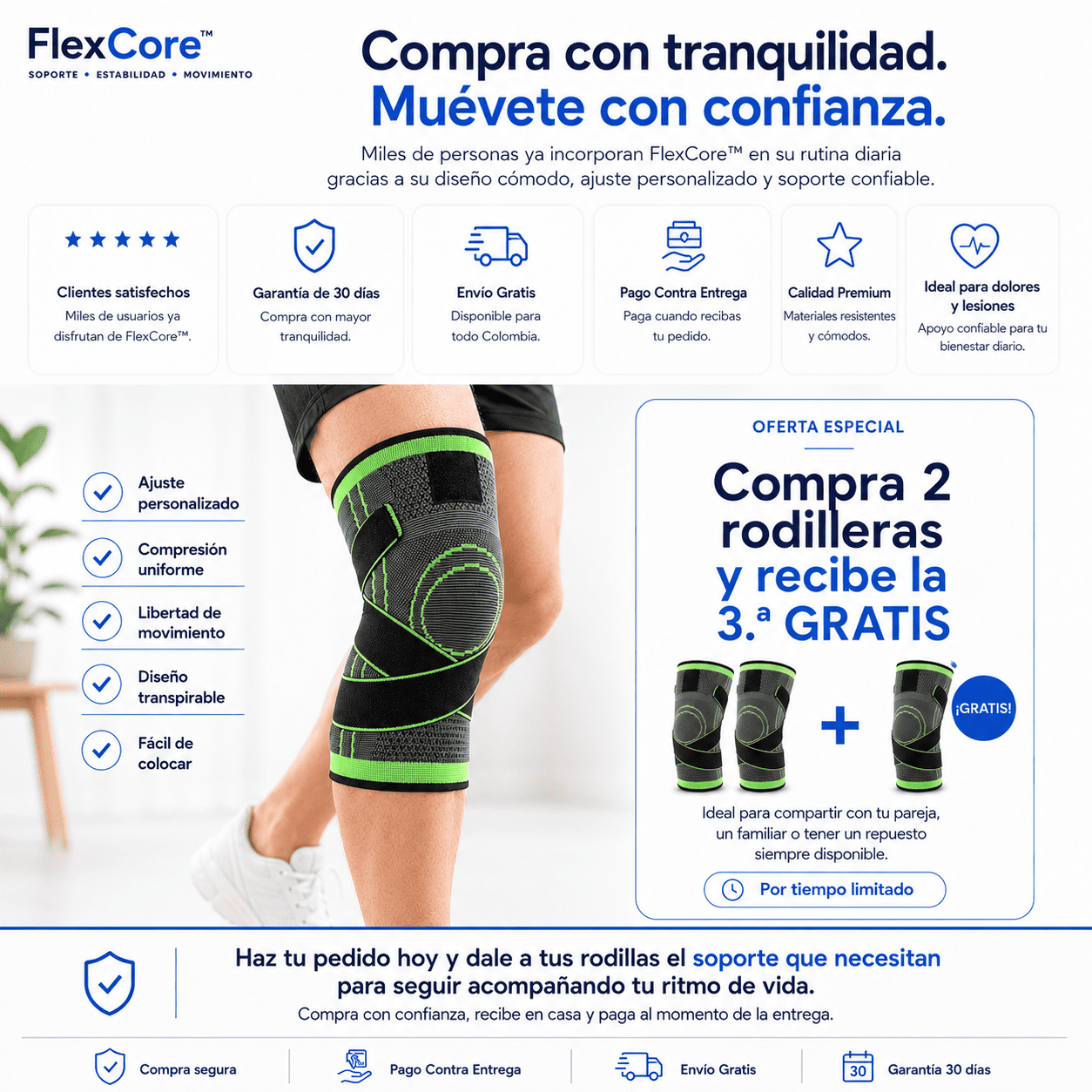 Rodillera Ortopédica FlexCore™ con Doble Ajuste