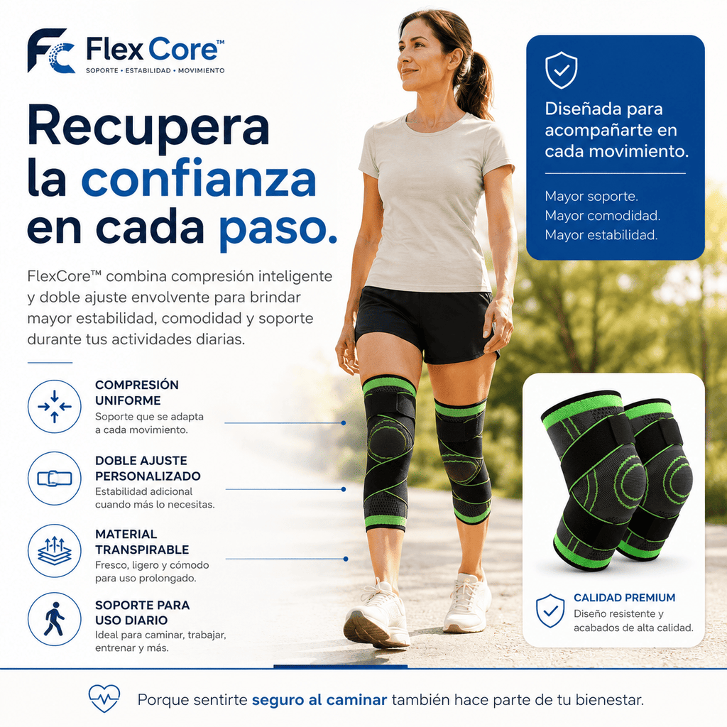 Rodillera Ortopédica FlexCore™ con Doble Ajuste