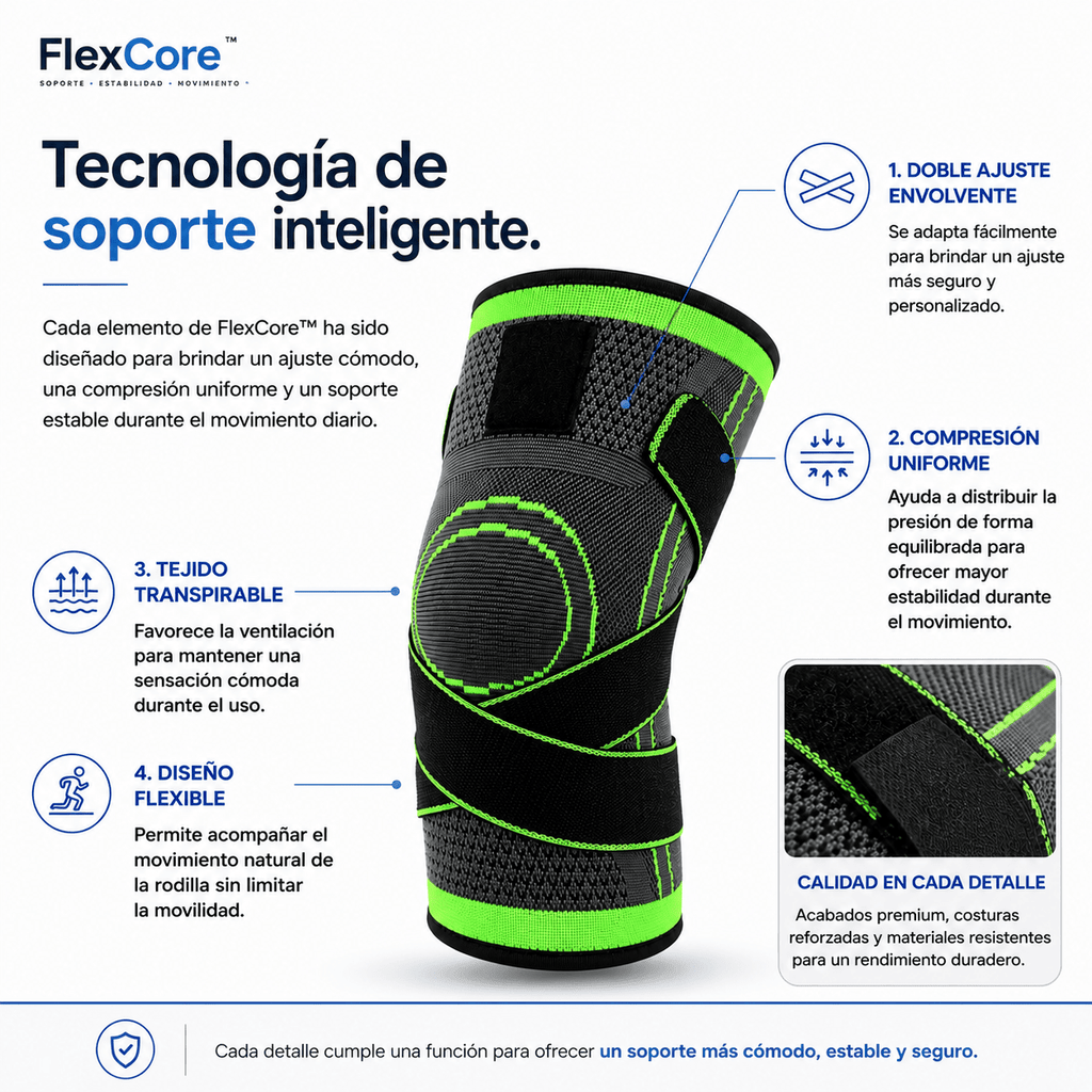 Rodillera Ortopédica FlexCore™ con Doble Ajuste