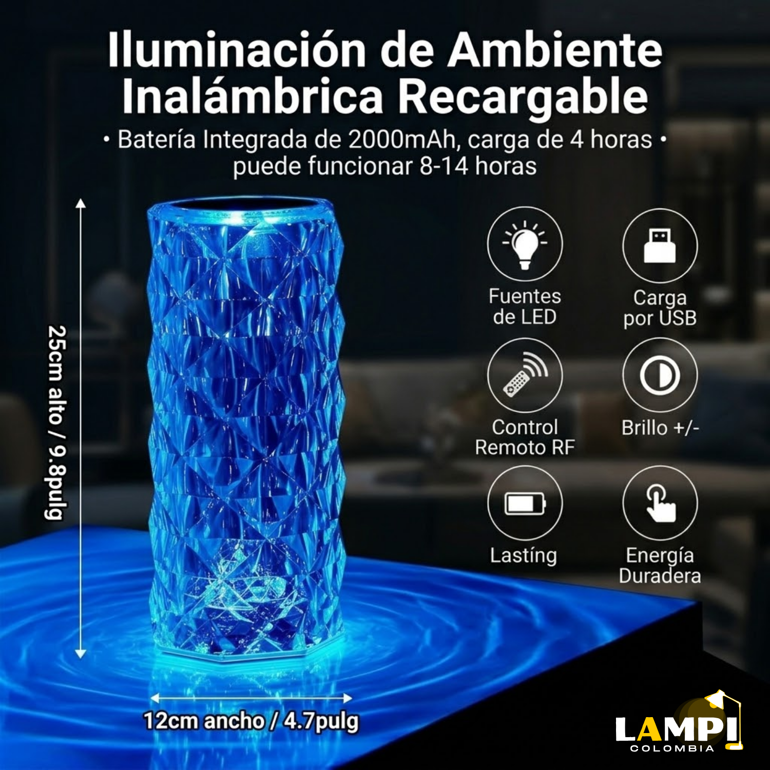 Lámpara Crystal Rose™ - Diamante Inteligente 16 Colores