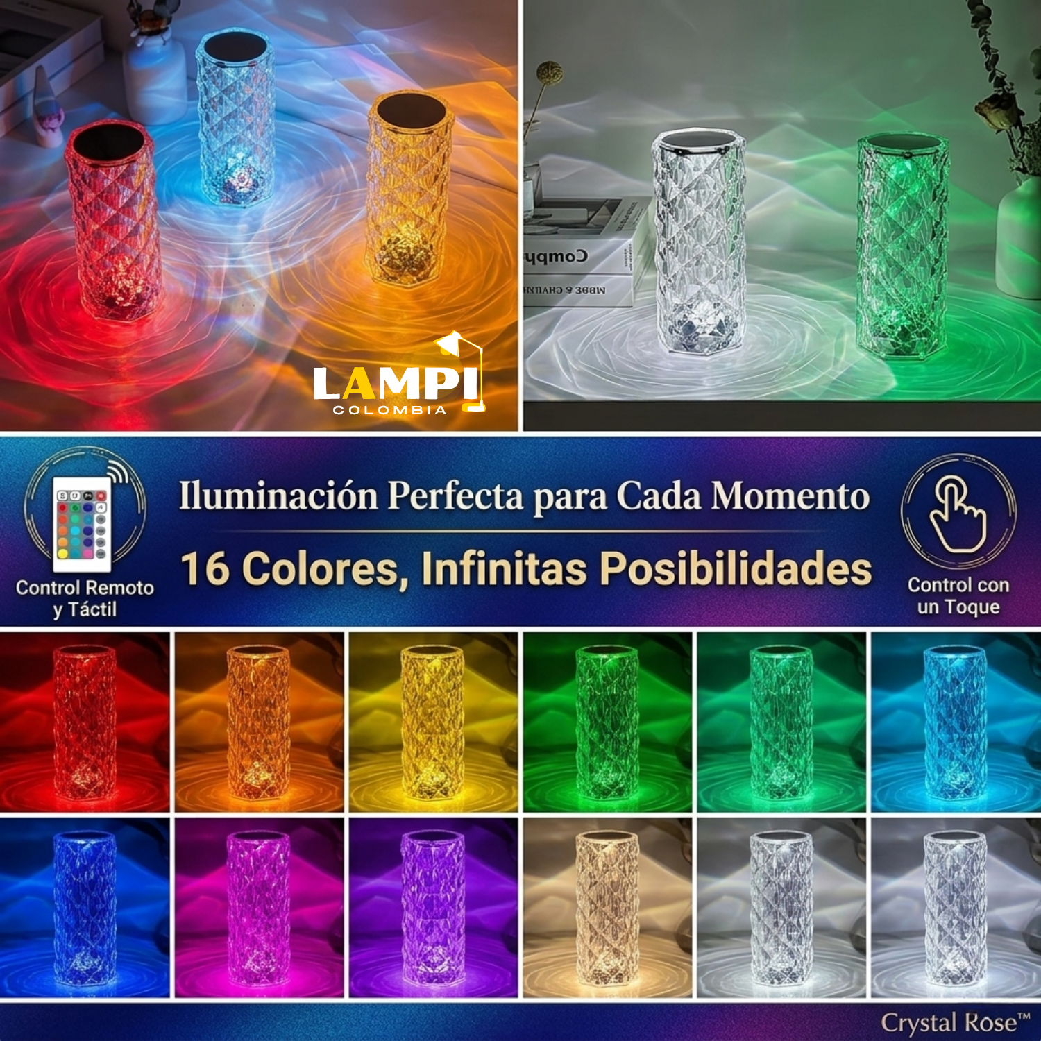 Lámpara Crystal Rose™ - Diamante Inteligente 16 Colores